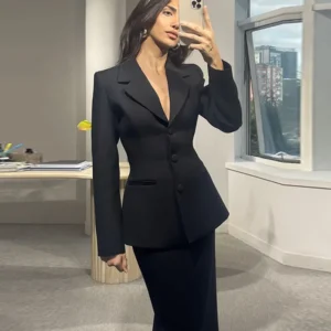 Elegant Women's Trouser Suit Single Breasted Notched Long Sleeve Blazer Coat Straight Pants Sets 2 Pieces Female 2025 Spring New